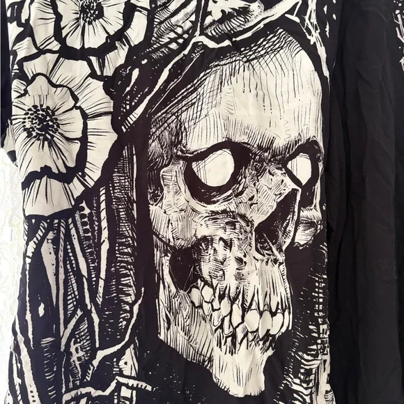 Killstar Weird Tales Monochromatic Skull Graphic Long-Sleeve Mini Dress Size XL - Picture 2 of 12